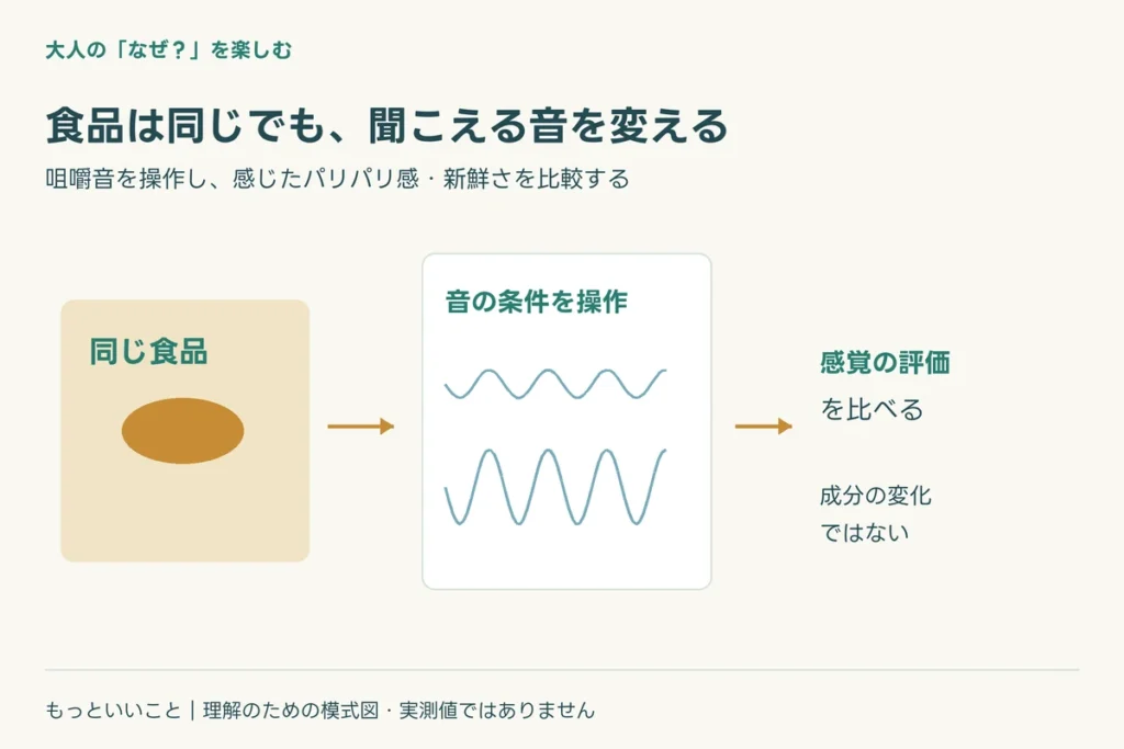 同じチップスで、聞く音だけを変えたら?に関わる仕組みを整理した図