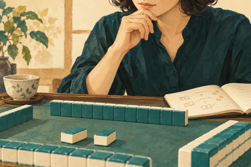 卓を見ながら次の一手を考える大人のイメージイラスト