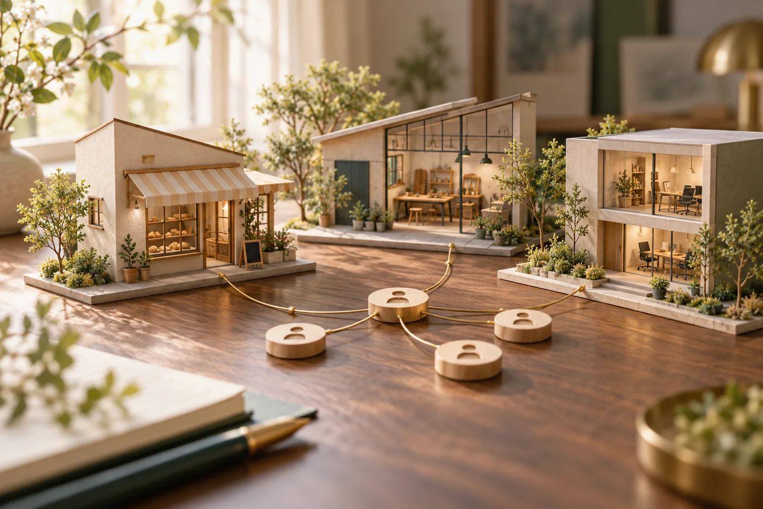 会社と株主のつながりを表した街の模型